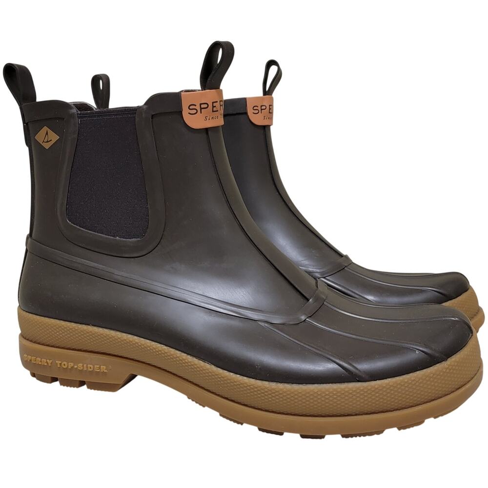 Sperry Men Cold Bay Chelsea Waterproof Rain Boots Size US 9M Brown Gum Rubber
